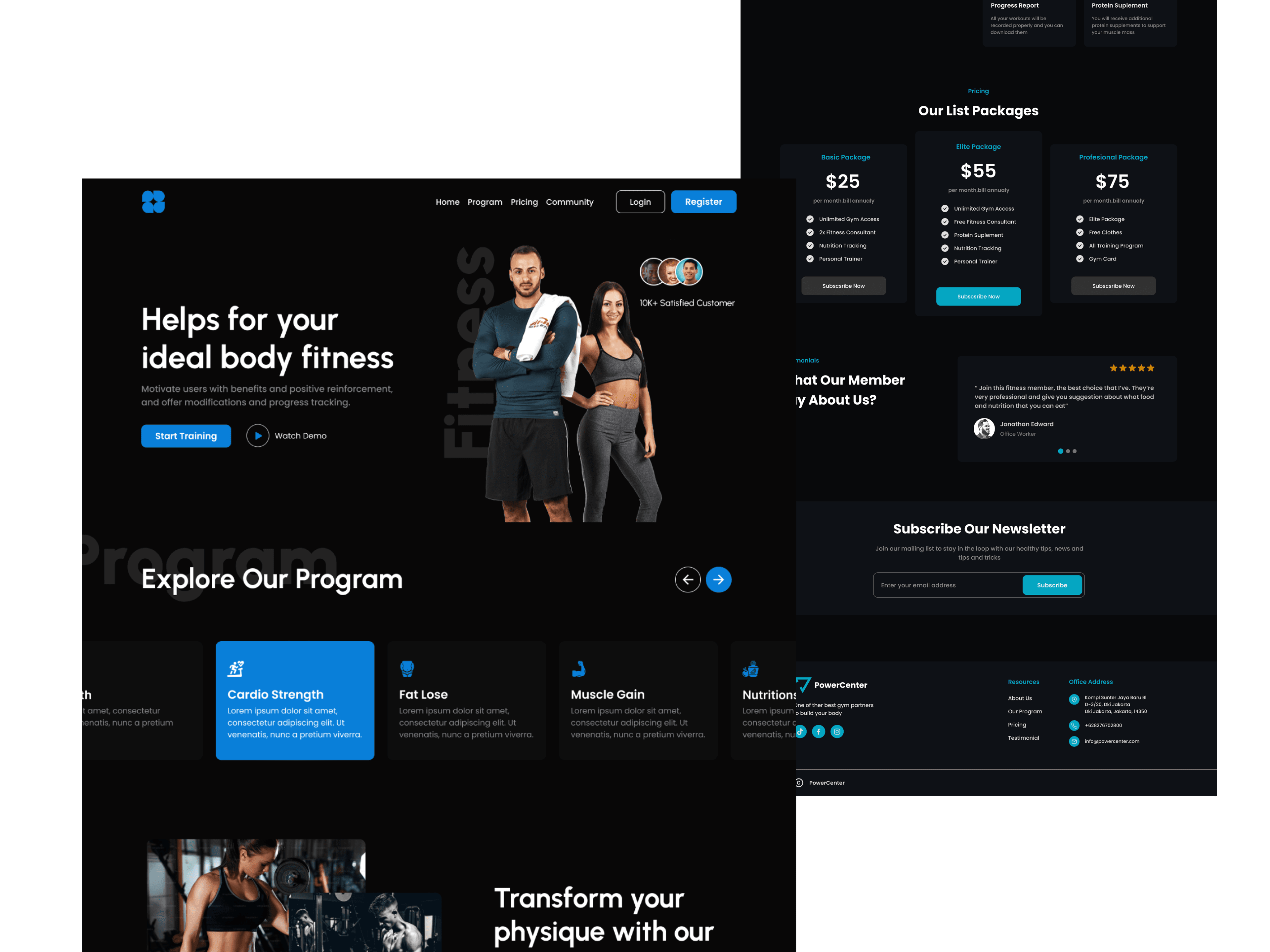 Fitness app landing page